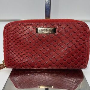 Cole Haan Red Snakeskin Wristlet Wallet Clutch Card Holder Zip Around